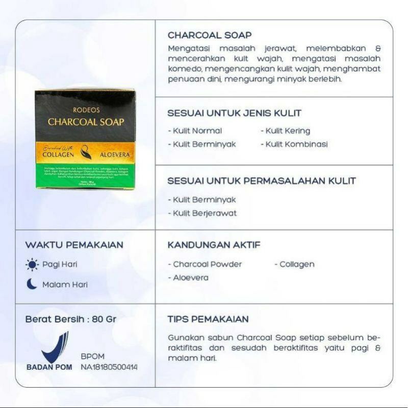 Terlaris Rodeos Bamboo Charcoal Shoap Collagen dan Aloevera Sabun Jerawat Perawatan wajah original