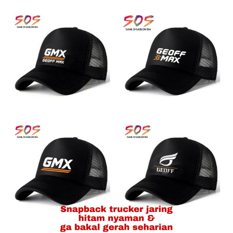 Topi Snapback trucker GMX GEOFFMAX topi Distro hitam Pria Wanita Dewasa