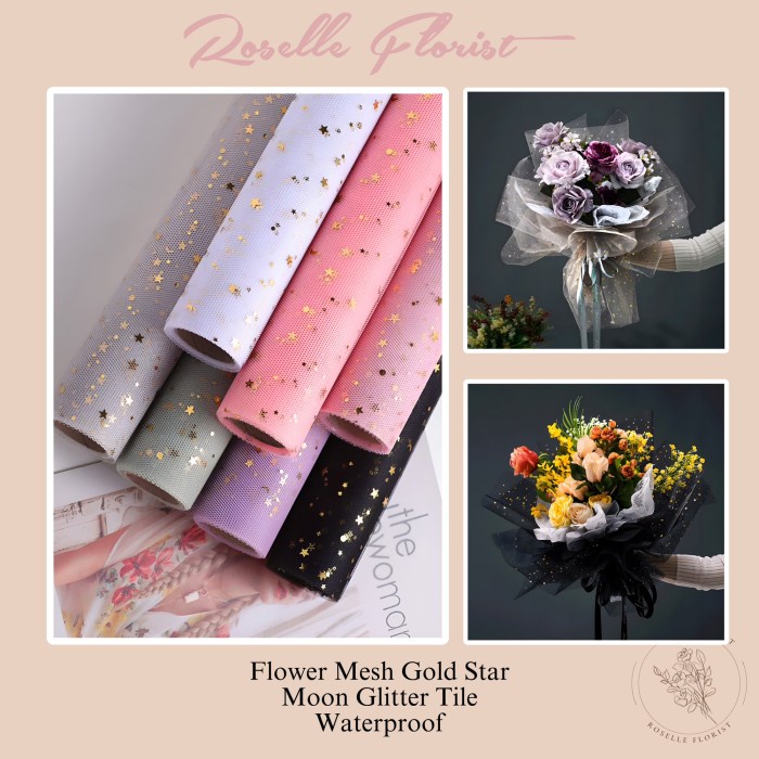 

Kertas Bunga Bintang Buket Wrapping Paper Korean Flower Mesh Gold Star