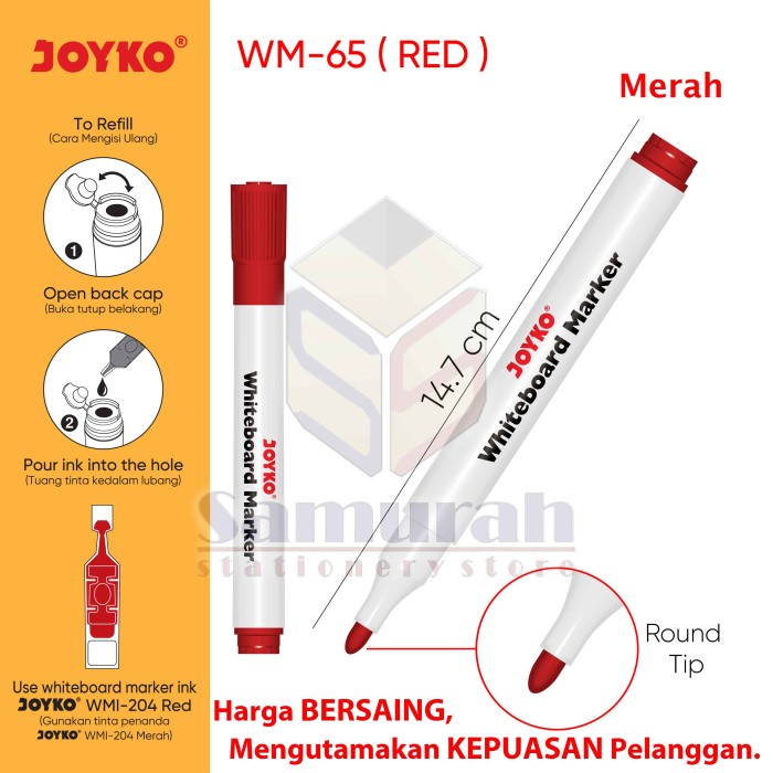 

Spidol White Board Joyko WM 65 Bisa Isi Ulang Hitam - Biru - Merah - Hitam
