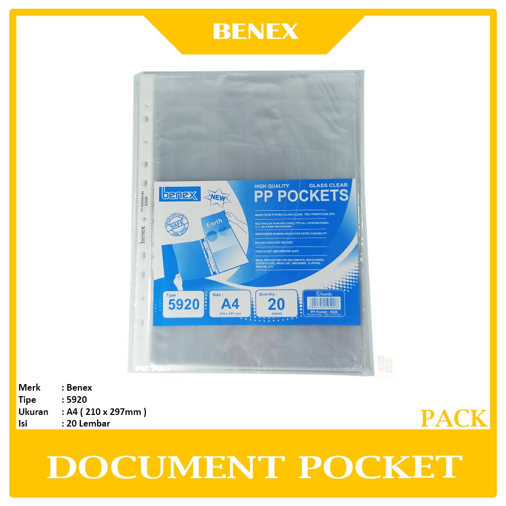 

BENEX - PP Pockets Document Pockets 5920 A4 - Pack