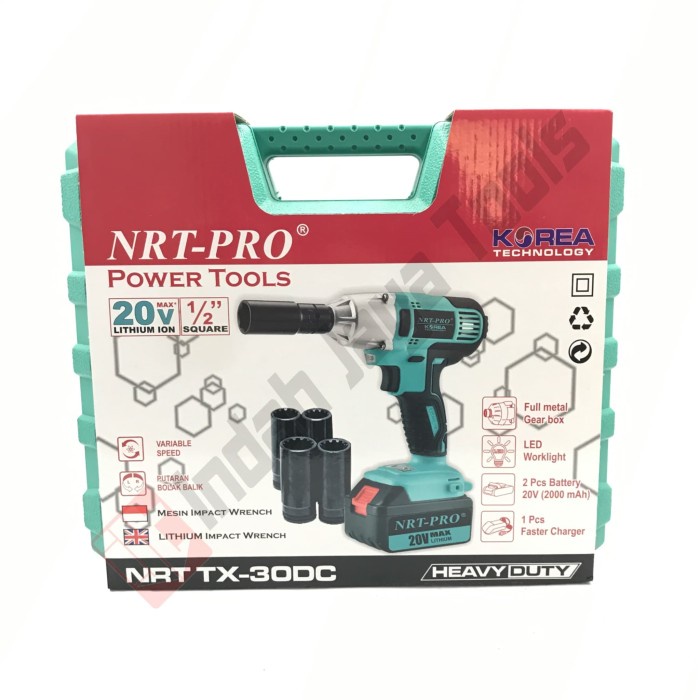NRT-PRO TX-30DC Cordless Impact Wrench Baterai Charger Buka Baut