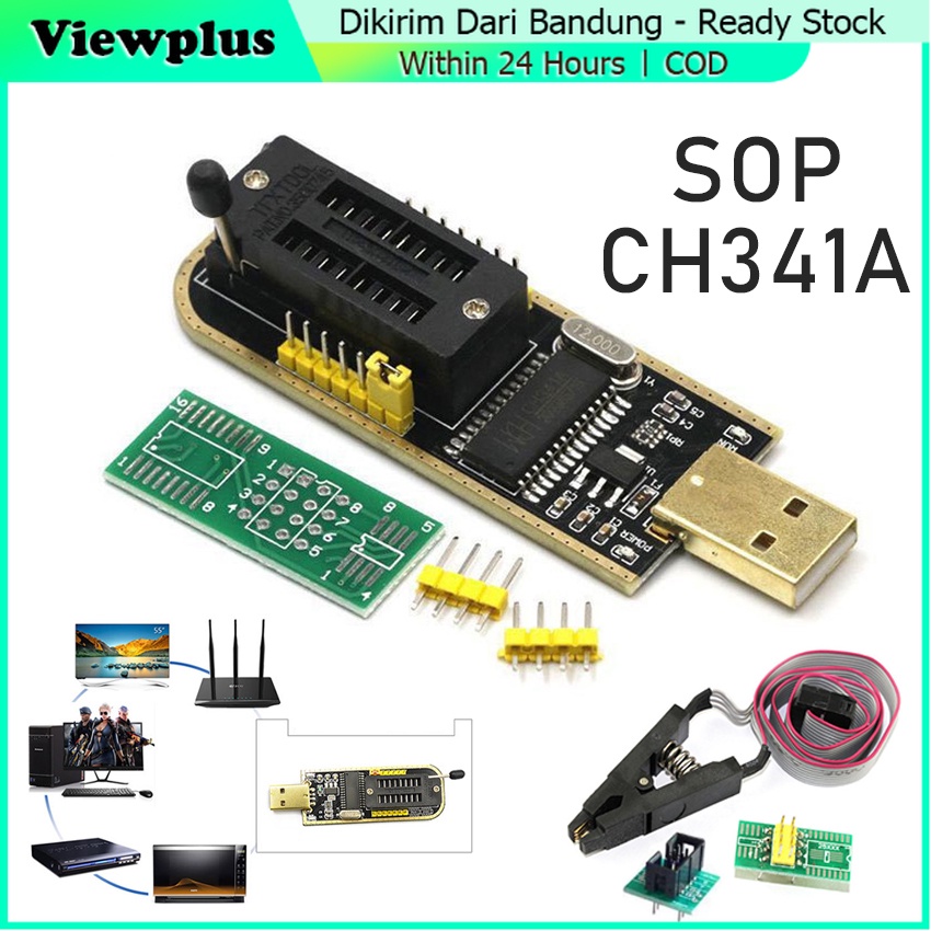 CH341A Set EEPROM Flash BIOS USB Programmer SOIC8 Klip On-Board dan penjepit IC Eeprom