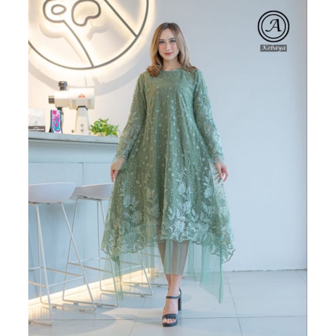 Tunik Kebaya Brokat Modern Ocean Fania/ Tunik Brokat Lebaran/ Tunik Kebaya Terbaru/ Gamis Pesta/ Gam