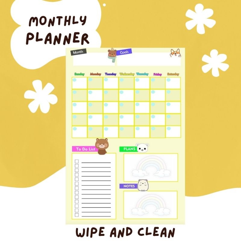 

ybc Monthly planner schedule board papan plan kegiatan agenda weekly poster jadwal aktivitas bisa ditulis dihapus bonus 1 spidol wipe and clean