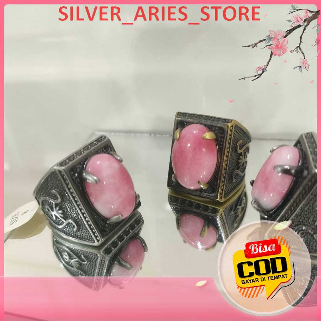[COD HARGA GROSIR] Cincin Batu Akik Pink Borneo, Motif Cantik dengan Ring model Titanium Hitam