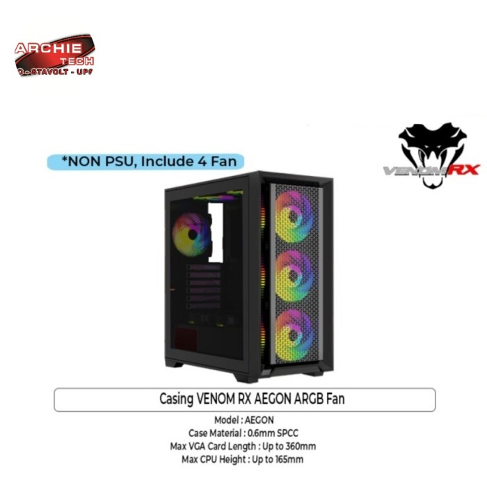 Casing VENOM RX AEGON ARGB Fan non PSU PC Case