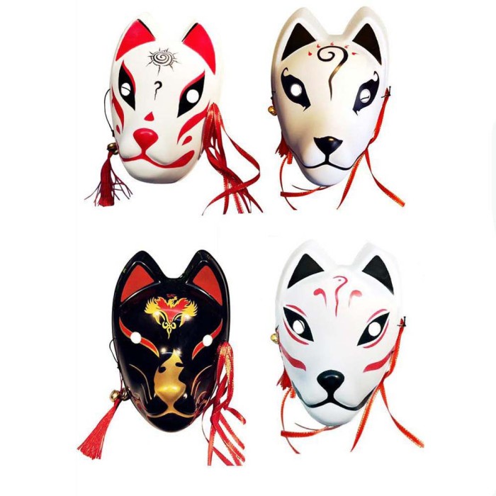 Topeng Kitsune Fox Rubah Mask Topeng Cosplay Anime Jepang Red Merah - Normal, Hitam