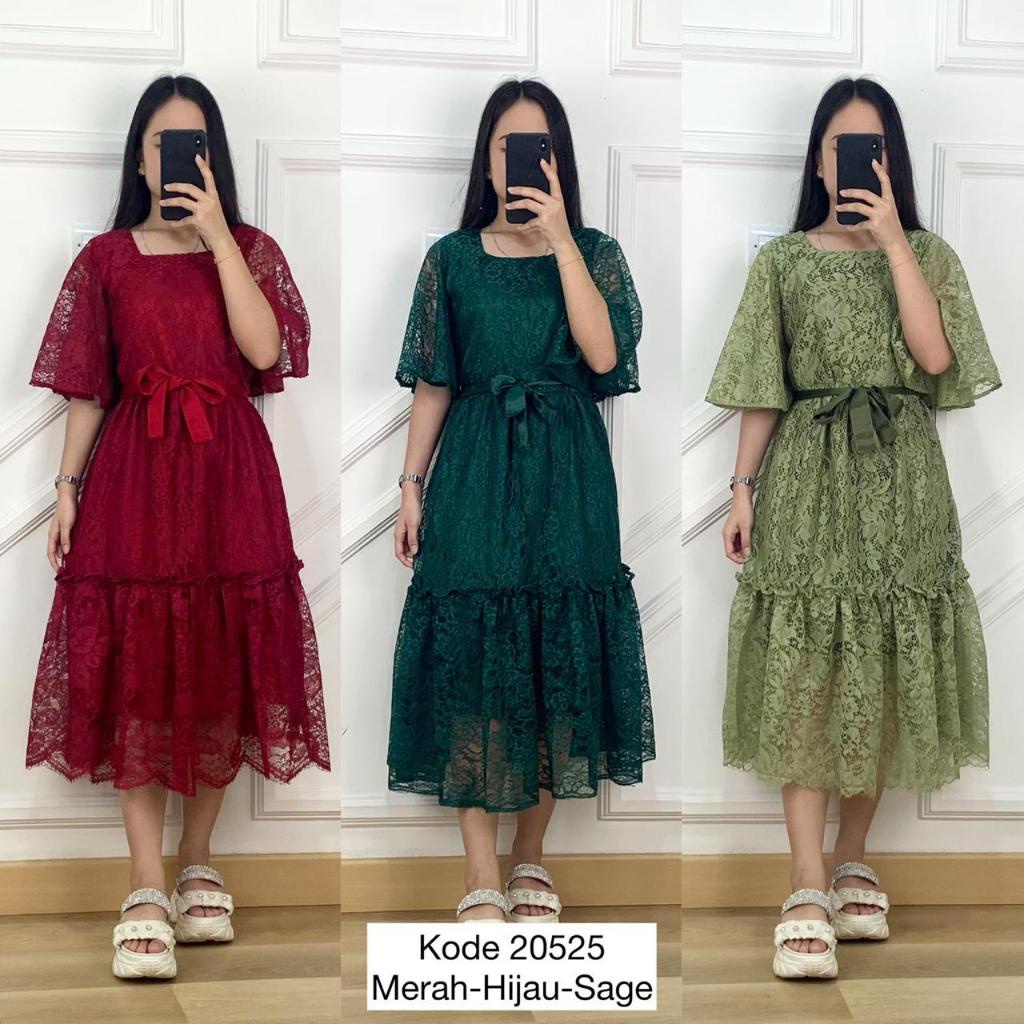 Dress Natal Hijau Sage I Gaun Hijau Sage Wanita I Dress Brukat Natal