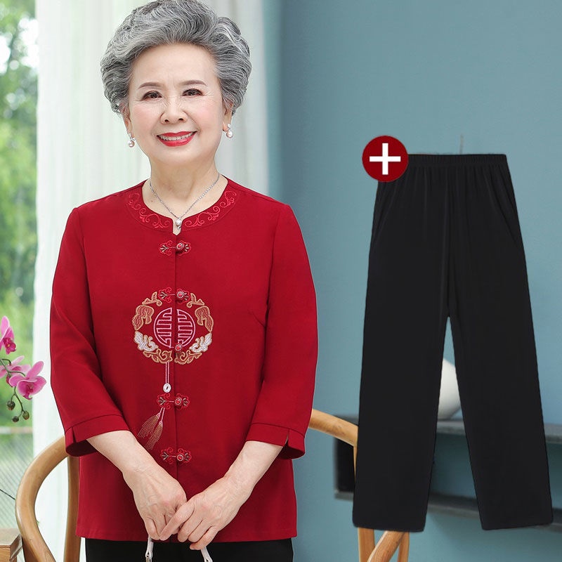 Baju Nenek, Baju Lengan Tujuh Bagian, Baju Musim Panas Usia Tua, Baju Wanita, Baju Musim Semi Ibu Me