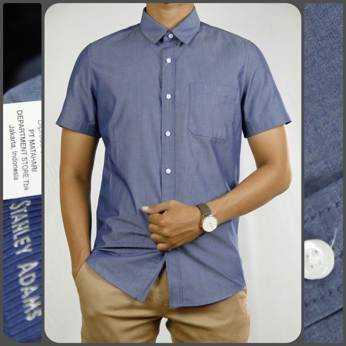 Mark Kemeja Pria Formal Lengan Pendek STANLEY ADAMS Slim Fit Biru Motif 02 - 16.5/XL