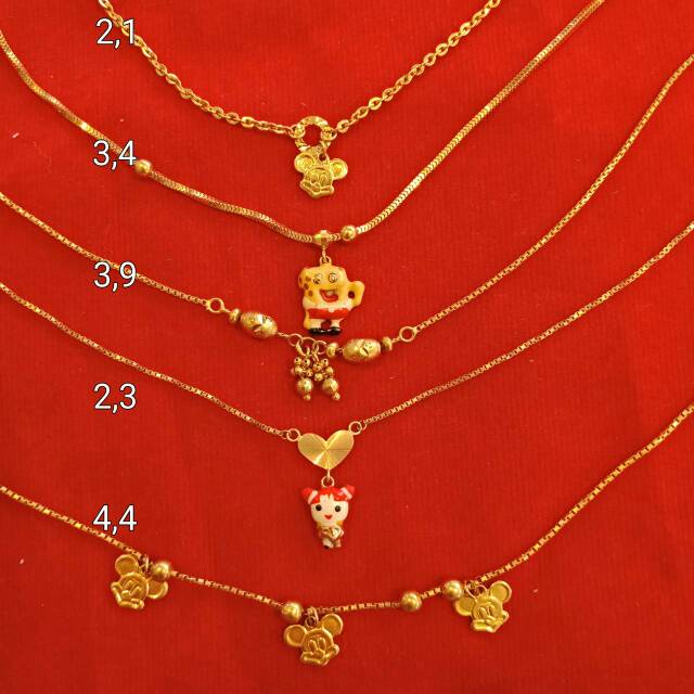 Rantai kalung mainan liontin anak anak dan dewasa emas asli kadar 700 70% 22 boneka spongebob mickey