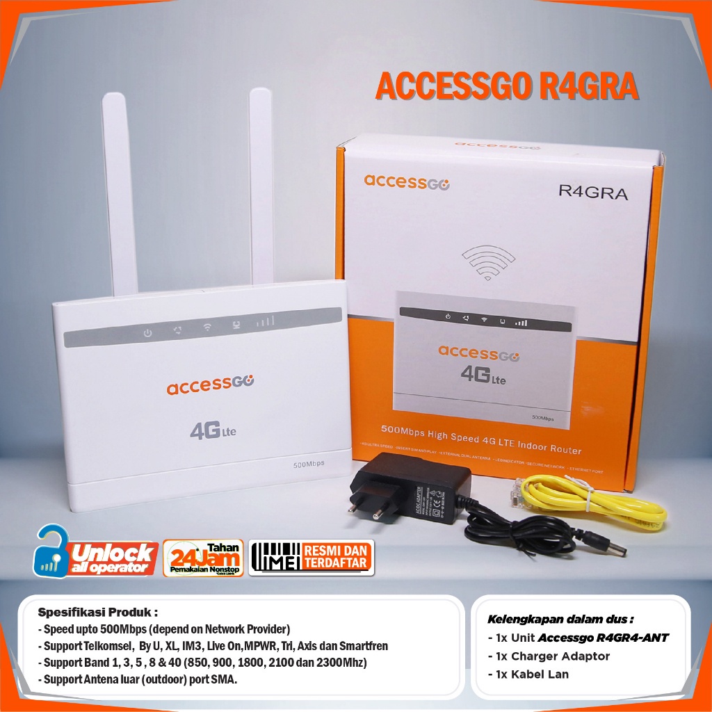 Router WIFI 4G Sim card R4GRA 500MBPS External Antena Accessgo BERGARANSI ORIGINAL