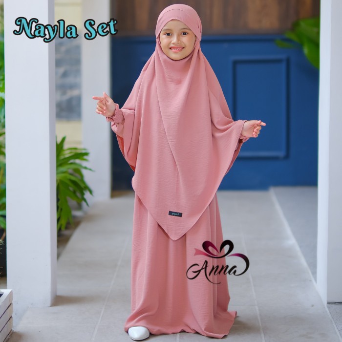 French Khimar Nayla Set Dusty Gamis Syar'i Anak Perempuan  - Dusty, M