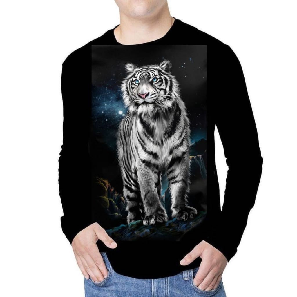 Baju Kaos Pria Distro Lengan Panjang Gambar Macan Loreng