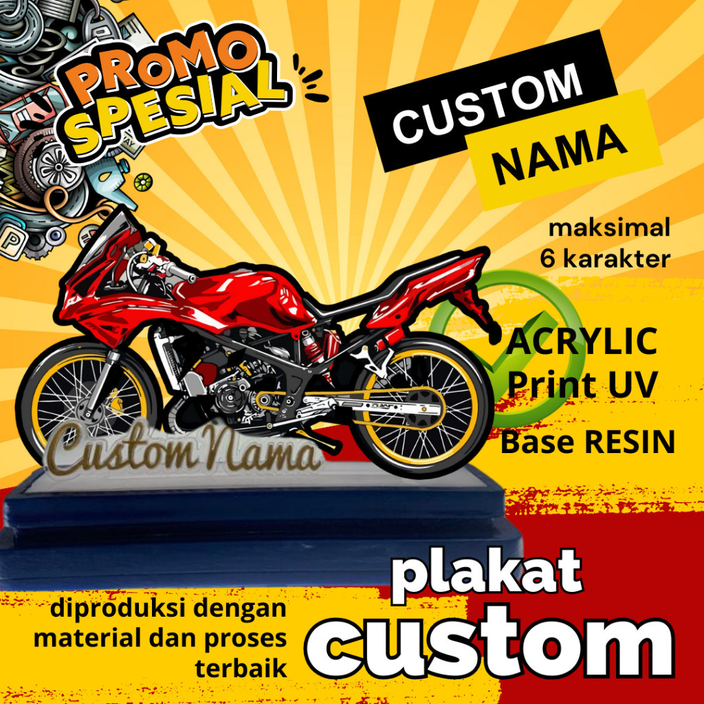 Plakat Acrylic Custom Motor /Motor  Acrylic Custom Nama/Hiasan Acrylic custom nama