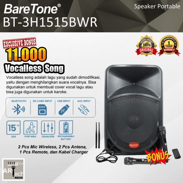 Baretone BT3H1515BWR /BT-3H1515BWR/BT 3H1515 BWR Speaker Portable Bluetooth 15inch