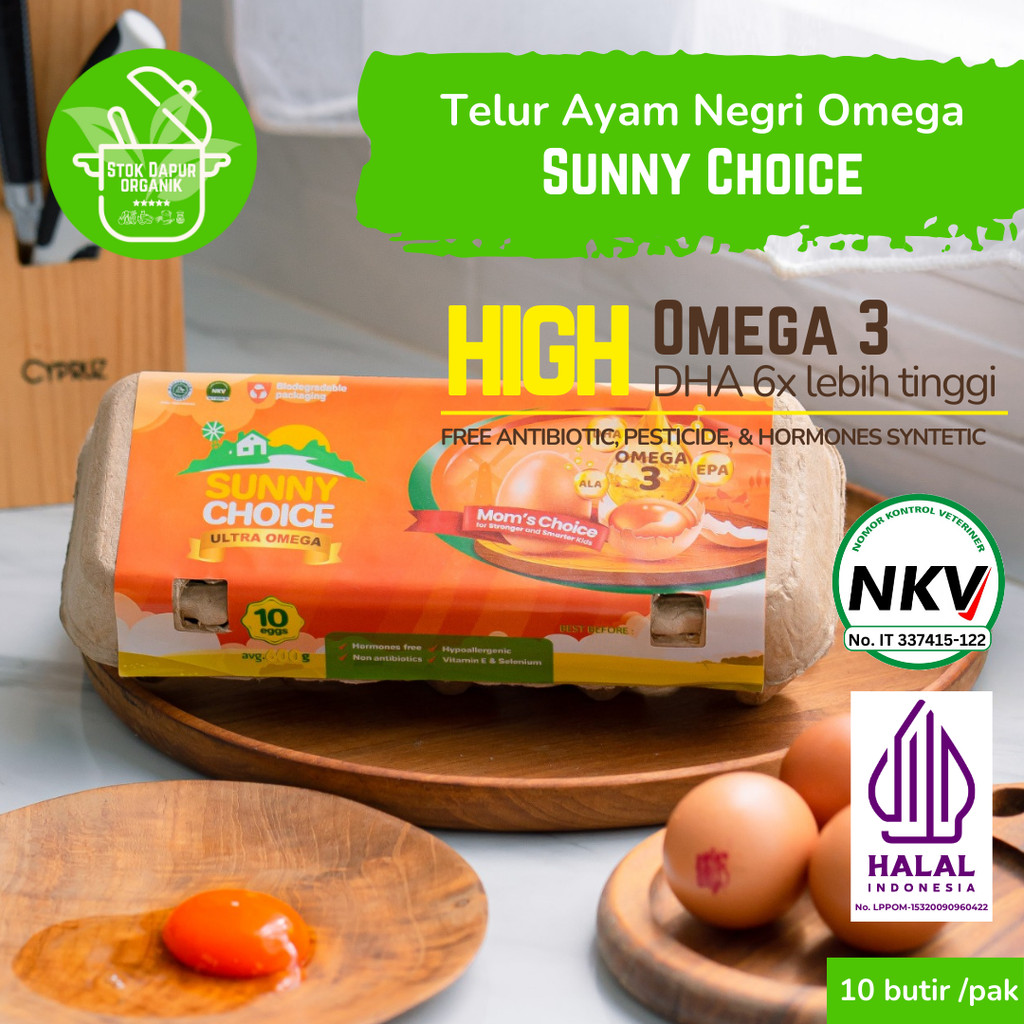 

Sunny Choice Ultra Omega Egg Telur Ayam Organik Segar Omega 3 10 Butir/Kemasan