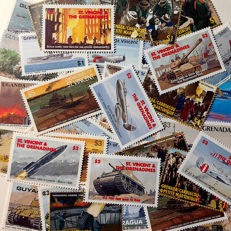 

World War 2 Themed Post Stamps 50 Different Campaign Series Postage Stamps For Collection