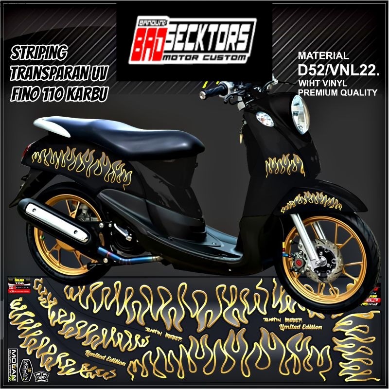 Decal Sticker Striping Variasi Transparan Uv Fino Karbu Api Fino Karbu Justin Bieber Yamaha Fino 115
