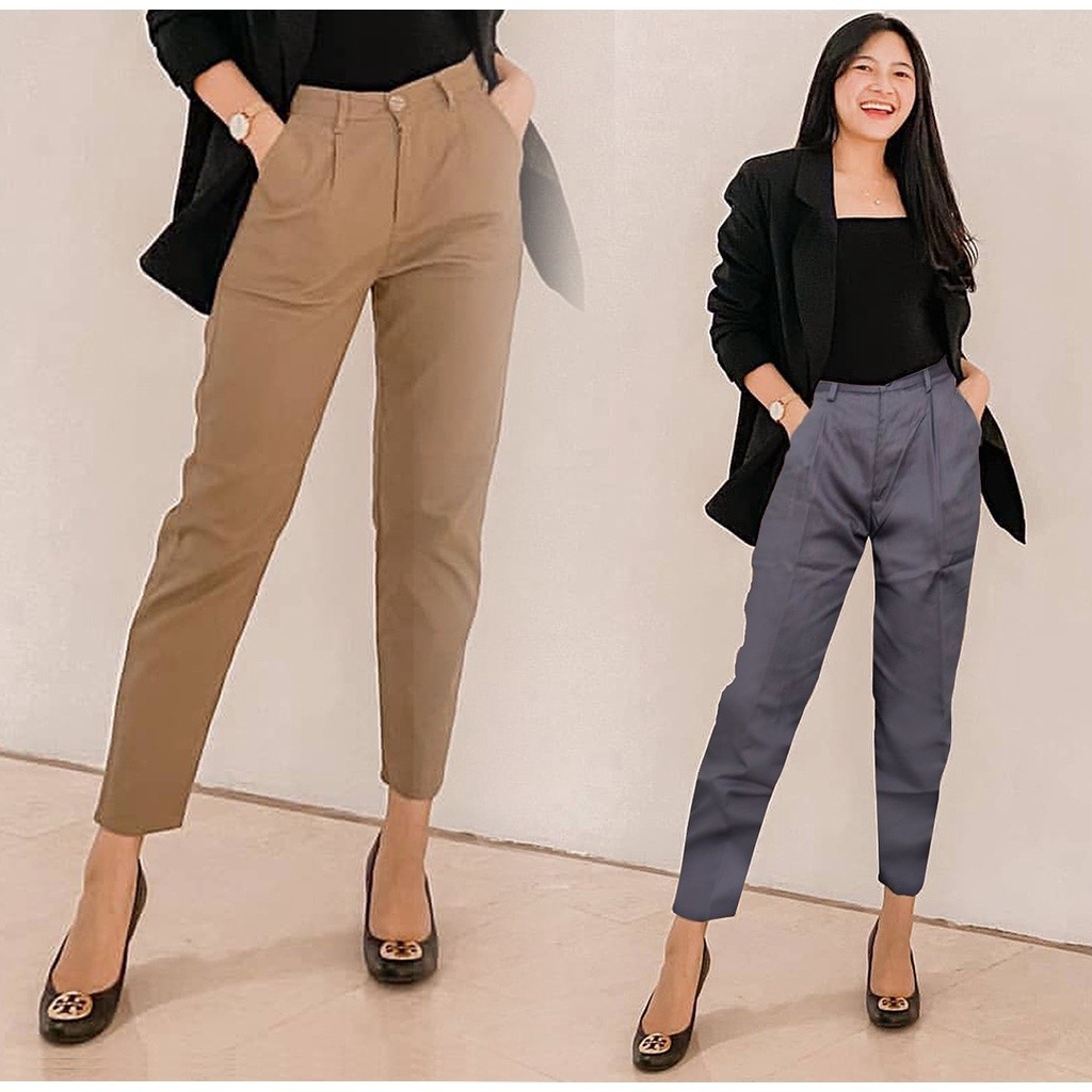 BAGGY PANTS BAHAN TEBAL- Celana Panjang Wanita Latte Nude Army Baggy Baggi Begi Baggie Begie Bagi Og