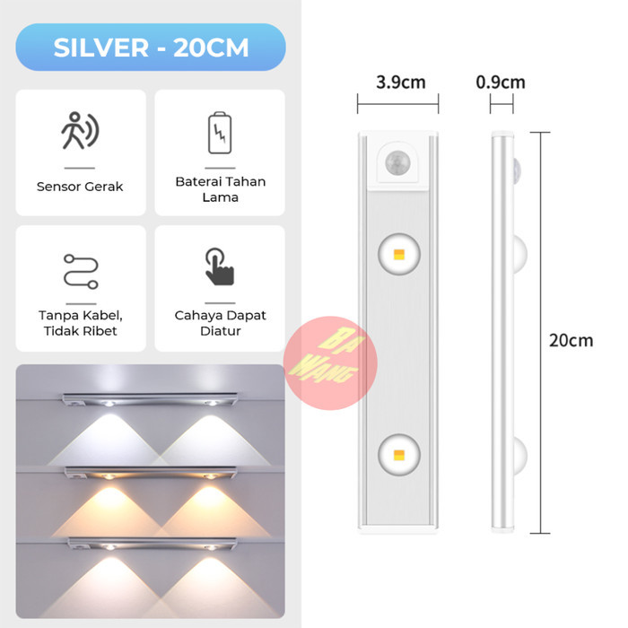 

Lampu LED Malam Lemari Dinding Cabinet Sensor Gerak Motion Lht - Silver 20cm