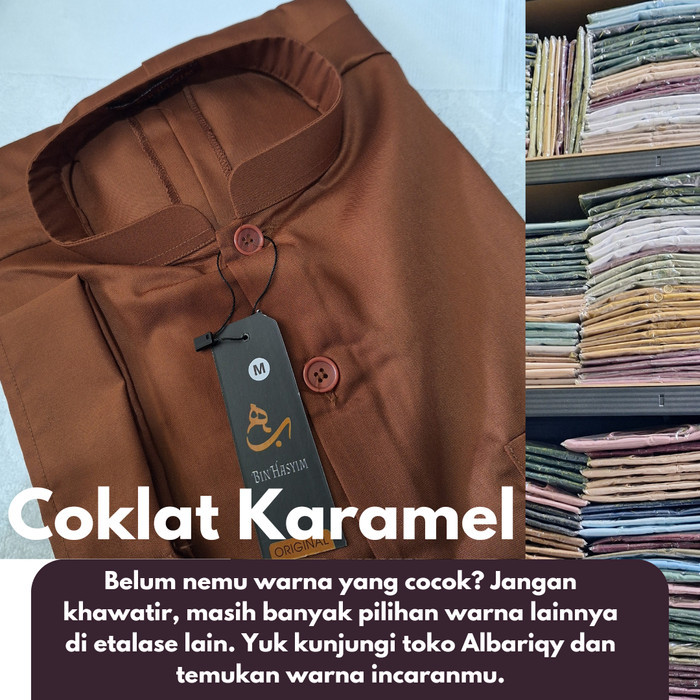 ✔E.SYO✔ - TERLARIS Koko Safari Bin Hasyim Kerah Sanghai Belah Kantong Bobo Samping - Coklat Caramel,