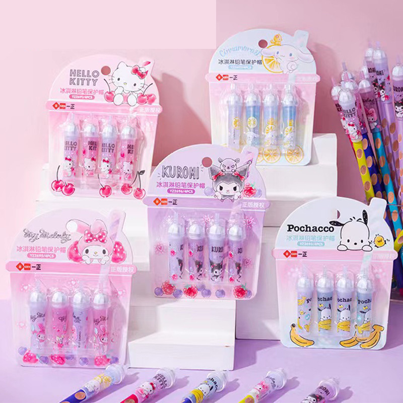 

Sanrio Anime Mymelody Cinnamoroll Pochacco kuromi Ice Cream Shape Pencil Cap Kawaii Pencil Protective Cover Set Stationery Gift
