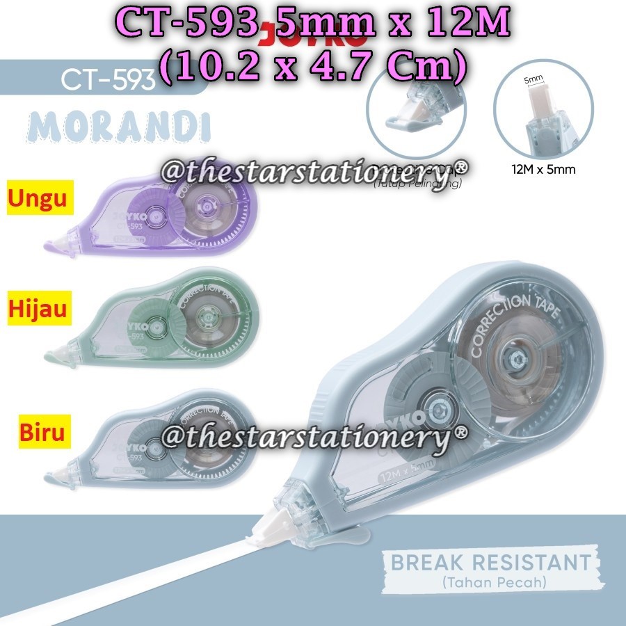 

(1 Biji) Correction Tape JOYKO CT-593 12M*5mm / Pita Koreksi Correction Tape Joyko CT-593 (1 Biji)