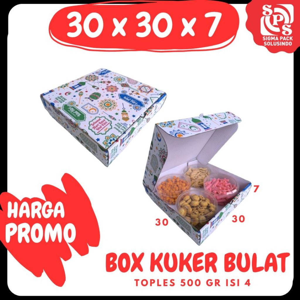 

Box_kuker 30x30x7 LD (KuKer Toples 500gr isi 4) Kardus Pizza Lebaran/Kue Kering/Box hampers/idul fitri/eid mubarak/Box Kuker/Box Kue Kering/ied Mubarok/Polos/Motif MEDIAPACK