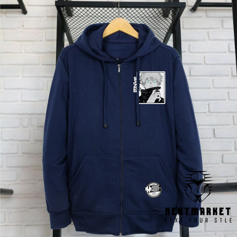 nextmarket Hoodie Zipper risleting Hitam pria original / Gojo satoru jjk jujutsu kaisen sweater hood