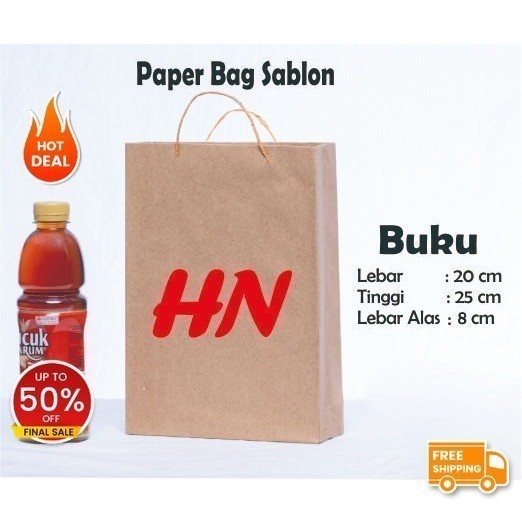 

PAPER BAG CUSTOM SABLON BUKU 100 / 20 X 25 X 8 / PAPER BAG KADO / TAS KERTAS SOUVENIR