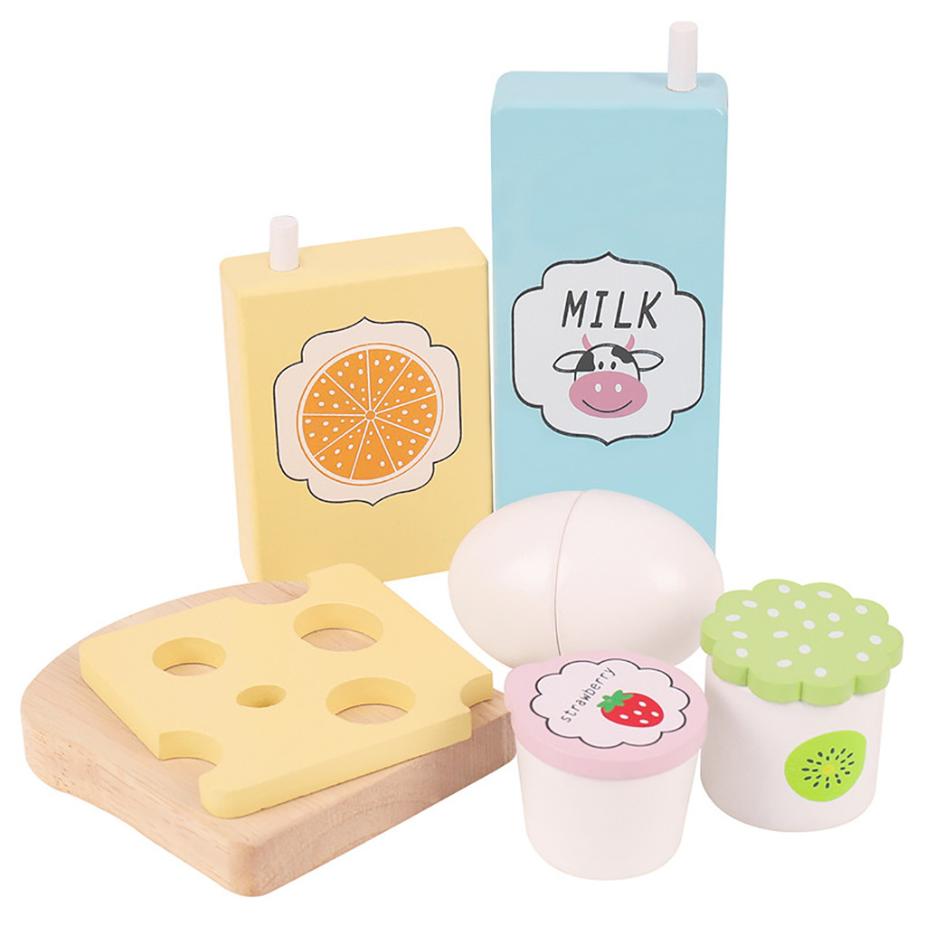 Baby's Wooden Cutting Music Simulation Home American Vegetable and Fruit Salad, French Chips, Burger