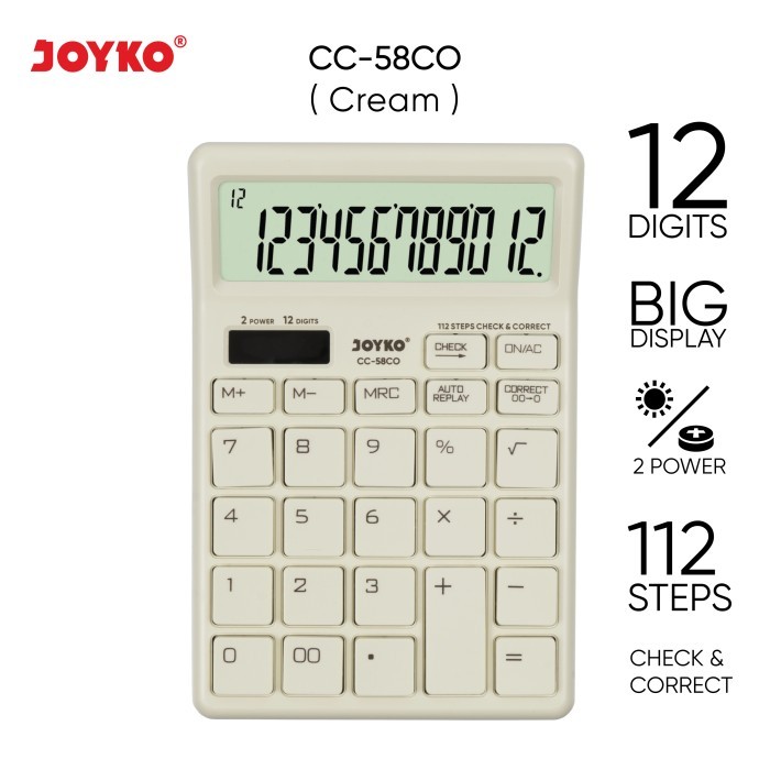 

[CLAUDEMM] Calculator Kalkulator Joyko CC-58CO 12 Digits - Cream