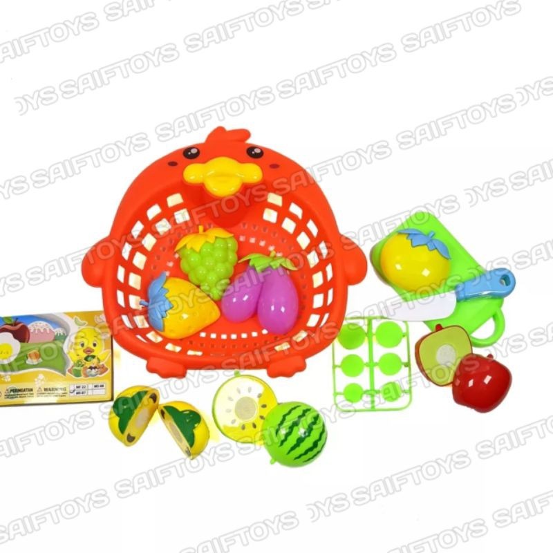 Mainan Anak Keranjang Buah Potong / Mainan Buah-buahan Potong Set / Mainan Keranjang Bebek Buah