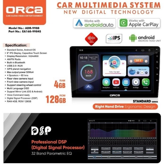 ORCA ADR-9988 New Standard Head Unit Android Universal 9 Inch - 9 Inch
