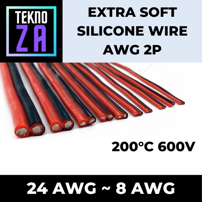 Kabel 2P Merah + Hitam AWG Silicone High Temperature 200°C 600V