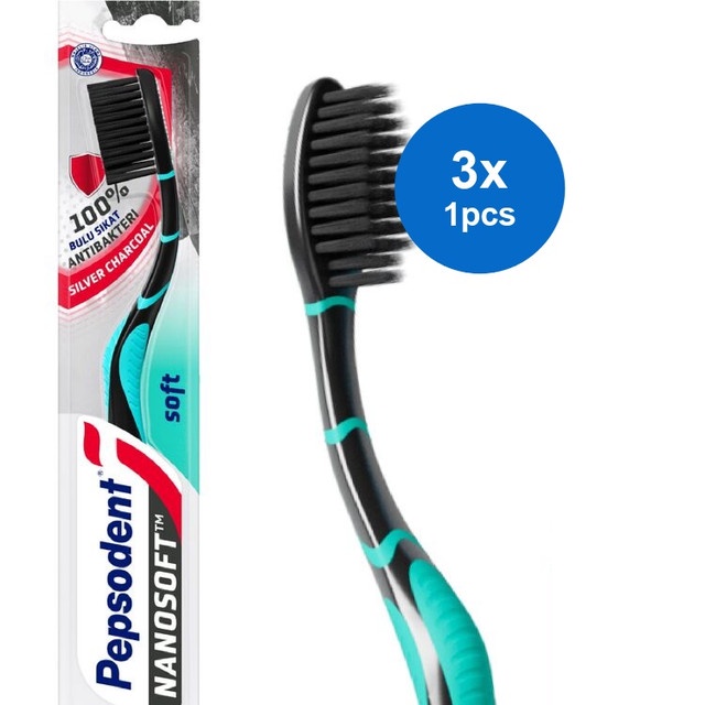 Pepsodent Nanosoft Sikat Gigi Charcoal Soft Isi 3