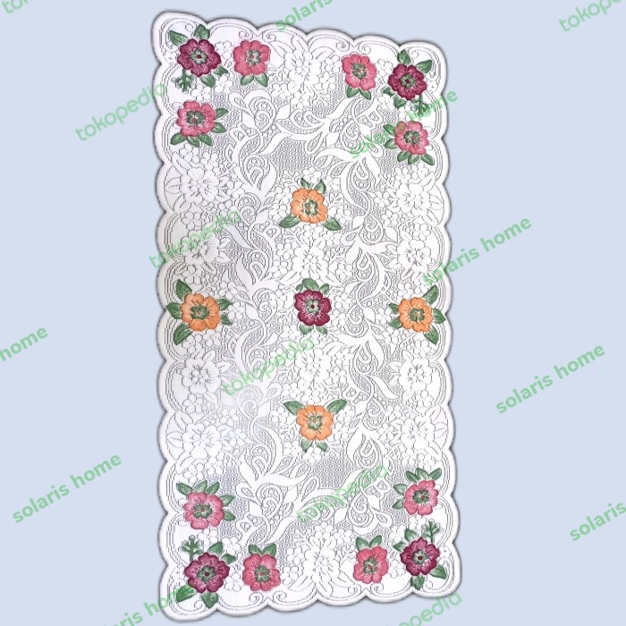 Taplak Meja Tamu Kain Renda Tebal Putih Segi Kain Renda Bunga Timbul