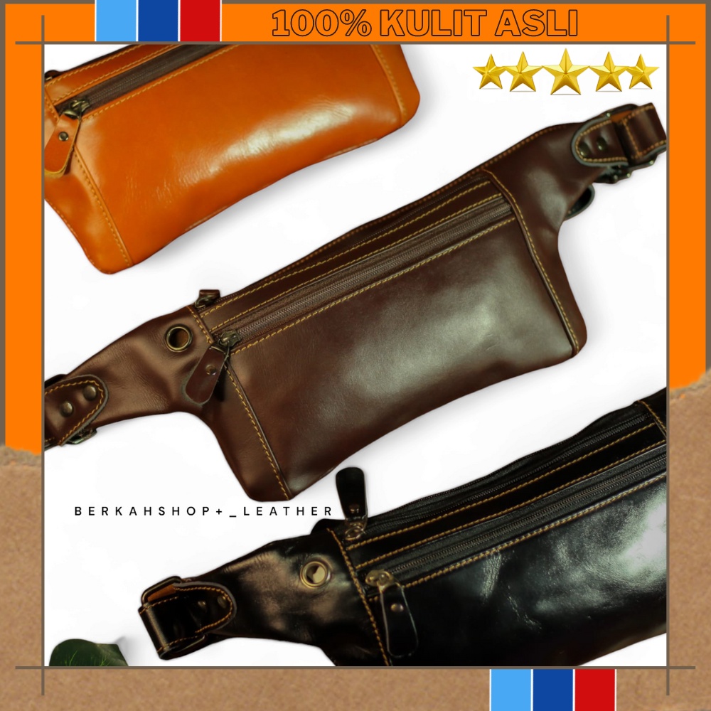 Tas Selempang Waistbag Pinggang Kulit Asli Pria Cowok Slempang Waist Bag Weistbag Selepang pingang M