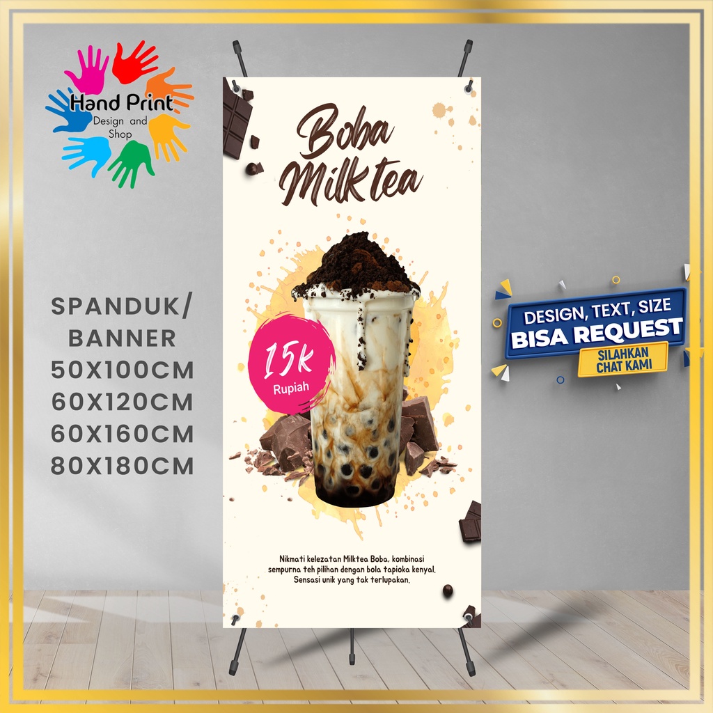 SPANDUK / BANNER Minuman Boba Varian Rasa Coklat Kekinian Viral Custom Gratis