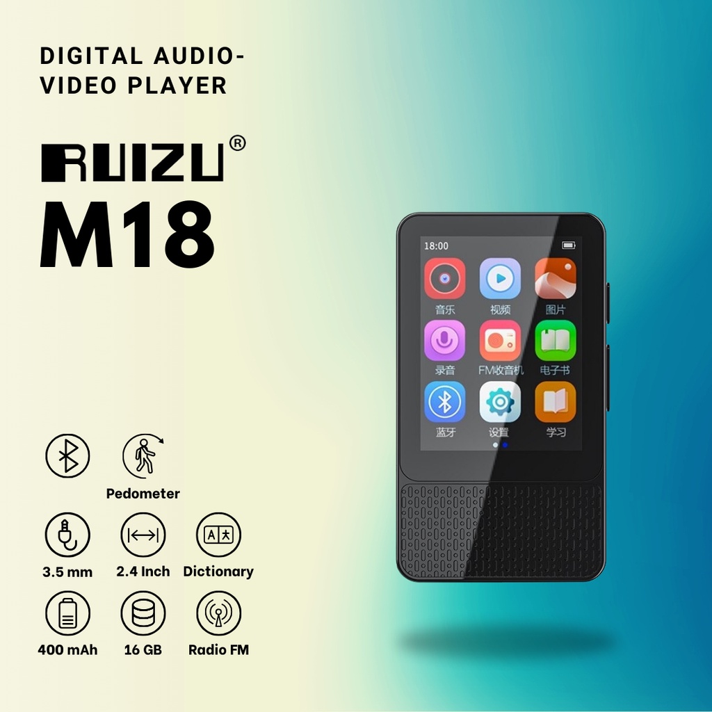 RUIZU M18 Bluetooth HiFi DAP MP3 Player Touchscreen 16GB Built in Speaker