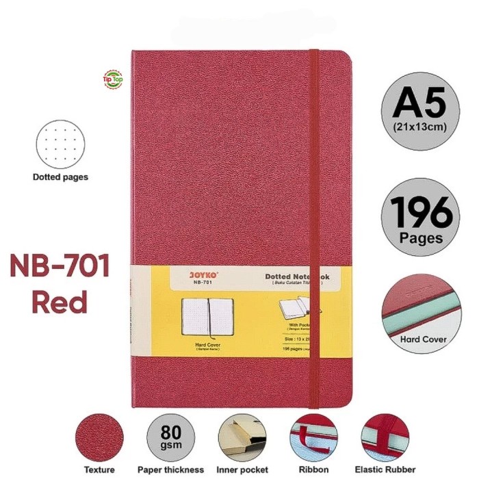 

JOYKO Notebook/ Buku Tulis Catatan Agenda HardCover A5 NB-701 Dotted - Red