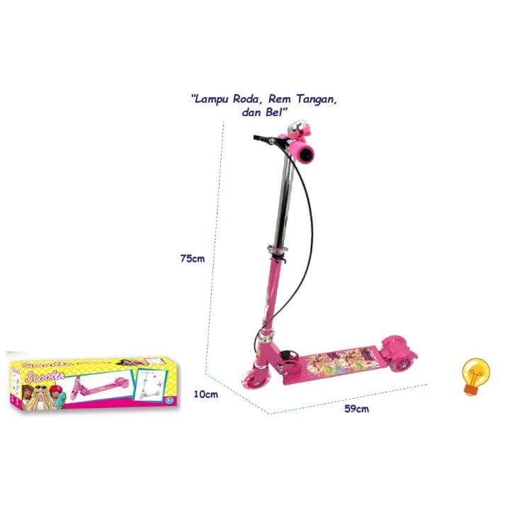 MAINAN ANAK SKUTER BISA DILIPAT TRENDING MASA KINI 3 RODA INJAK KAKI PINK SCOOTER