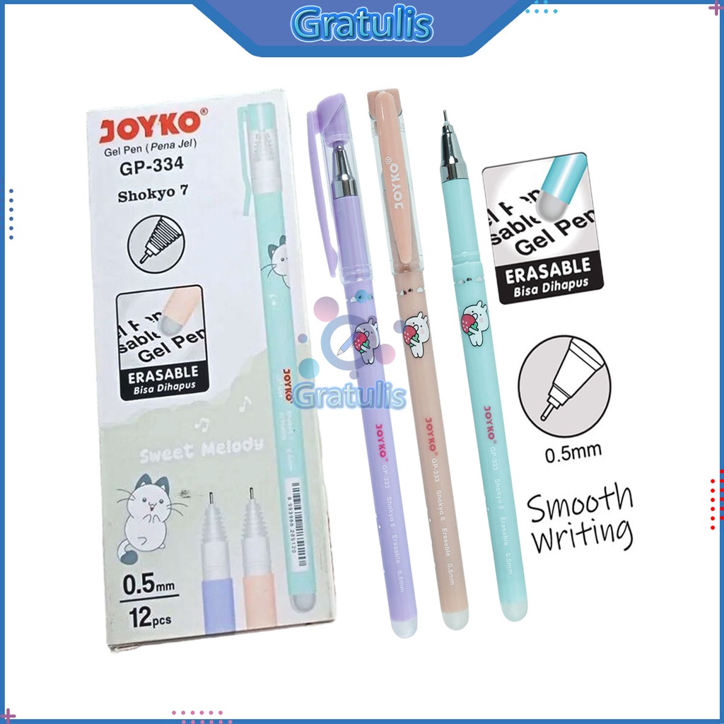 

ERASABLE GEL PEN SHOKYO 6 JOYKO [GP-333/12 PCS] / PULPEN BALLPOINT BISA DIHAPUS / PENA JEL 1 PACK 0.5 MM MURAH