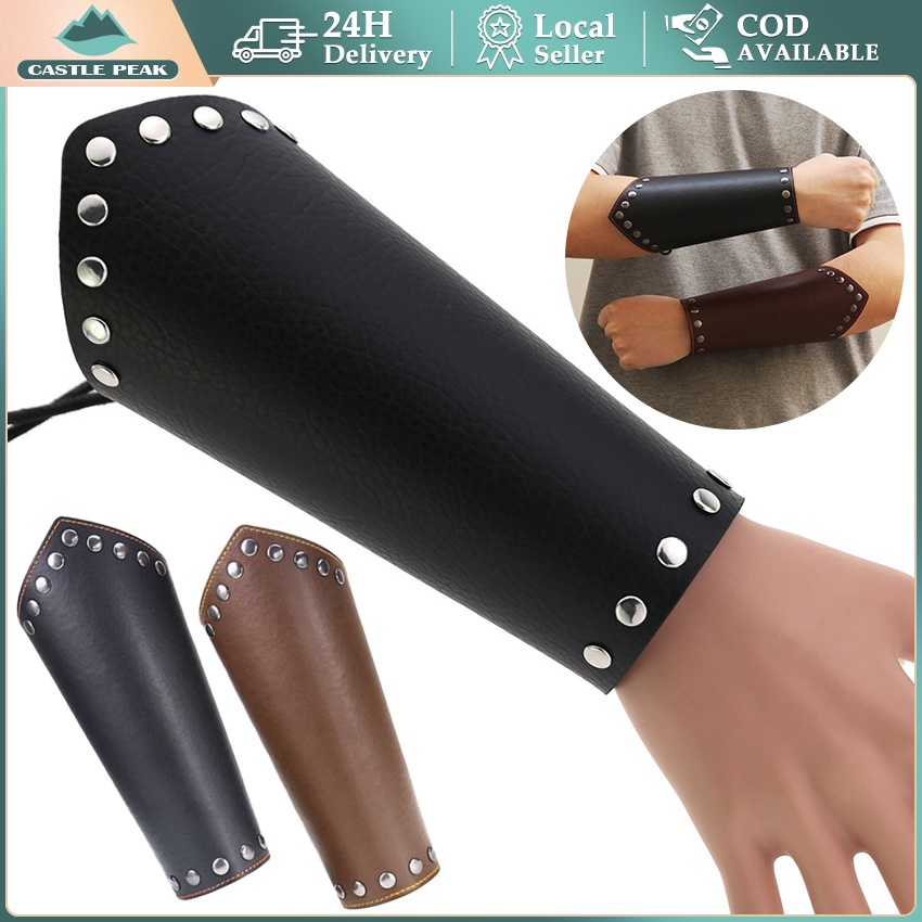 Gelang Tangan Kulit Lebar Gaya Punk Warna Coklat / Hitam Untuk Pria