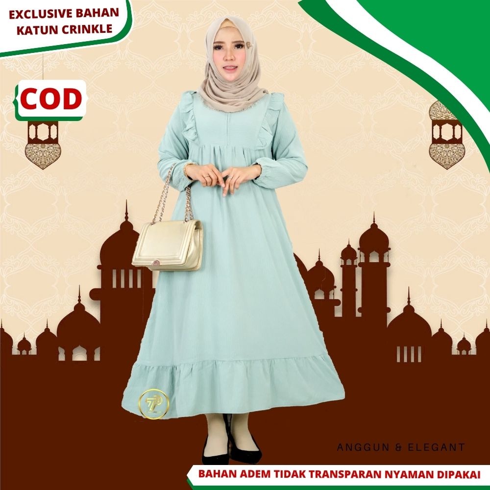 Baju Gamis Wanita Remaja Bahan Katun Crinkle Premium Lengan Karet Polos Adem Terbaru Kekinian Busui 