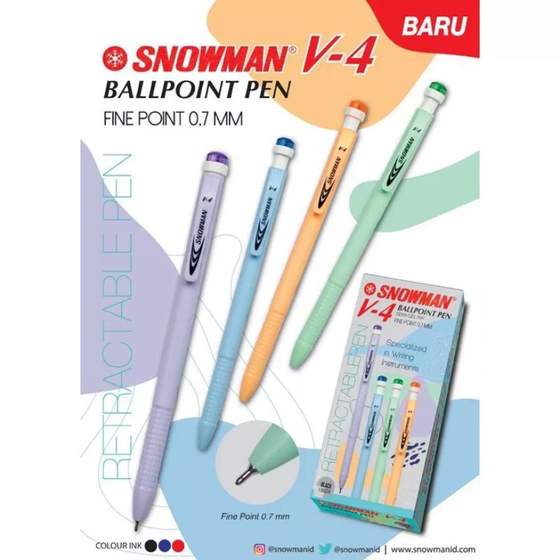 

Pulpen Snowman V4 Semi Gel Retractable pen 0.7mm ( 1pak/12pcs )
