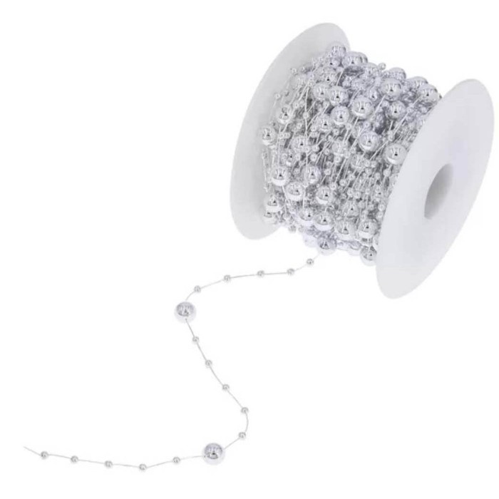 kurniacollection09_id~ JUAL MURAH 1 ROLL Aksesoris Pita Christmas - Rantai Beads Natal PS105 - SILVE