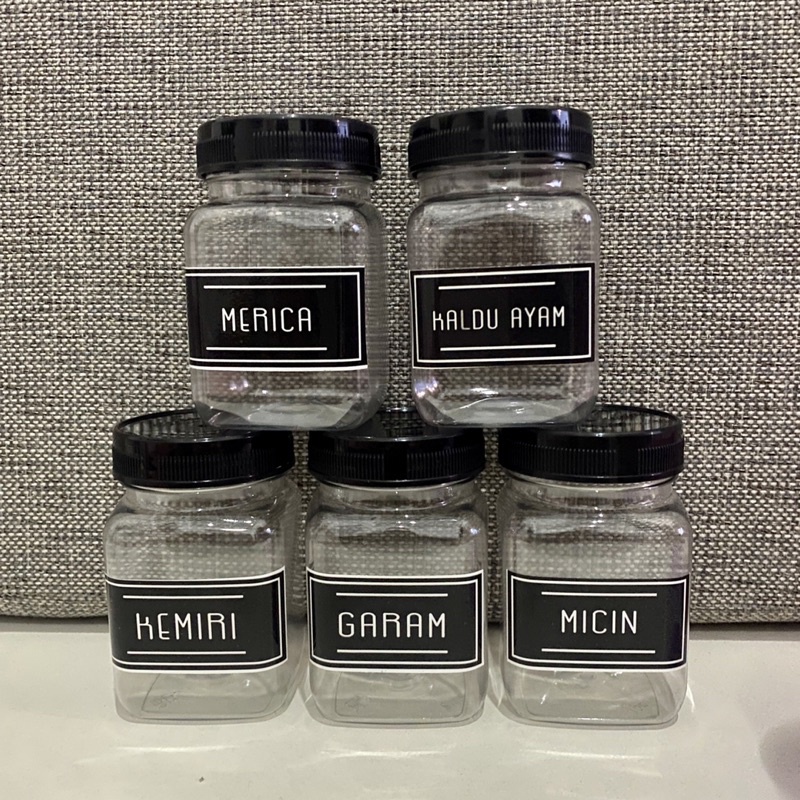 TOPLES BUMBU DAPUR 200ML TUTUP HITAM KOTAK BAHAN PLASTIK TOPLES MINIMALIS